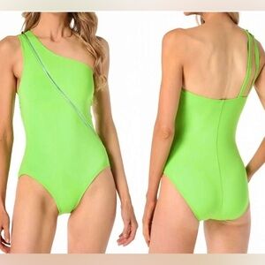 MICHAEL Michael Kors Neon Green One-Shoulder Swimsuit